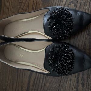 Escada Black Flats with Beaded Embellishments